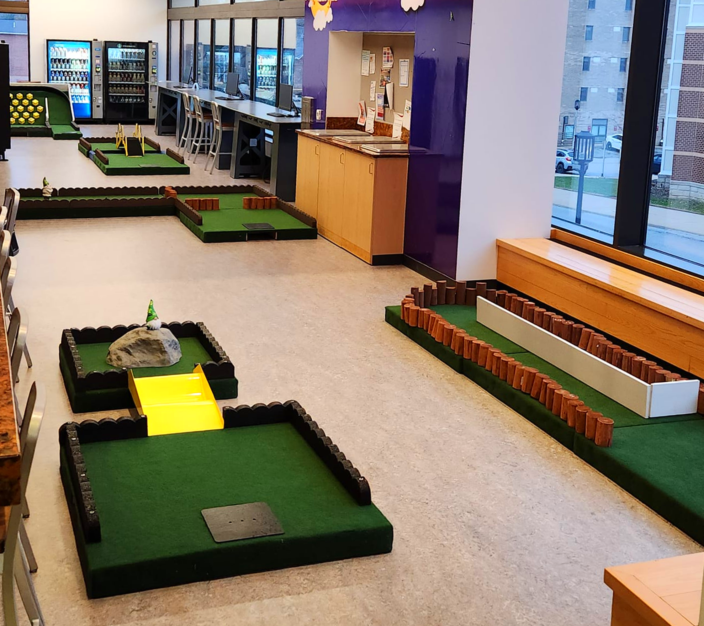 Steel City mobile mini golf course built out inside an event venue near Pittsburgh